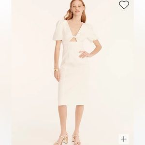 j. crew Cutout puff-sleeve dress in cotton twill